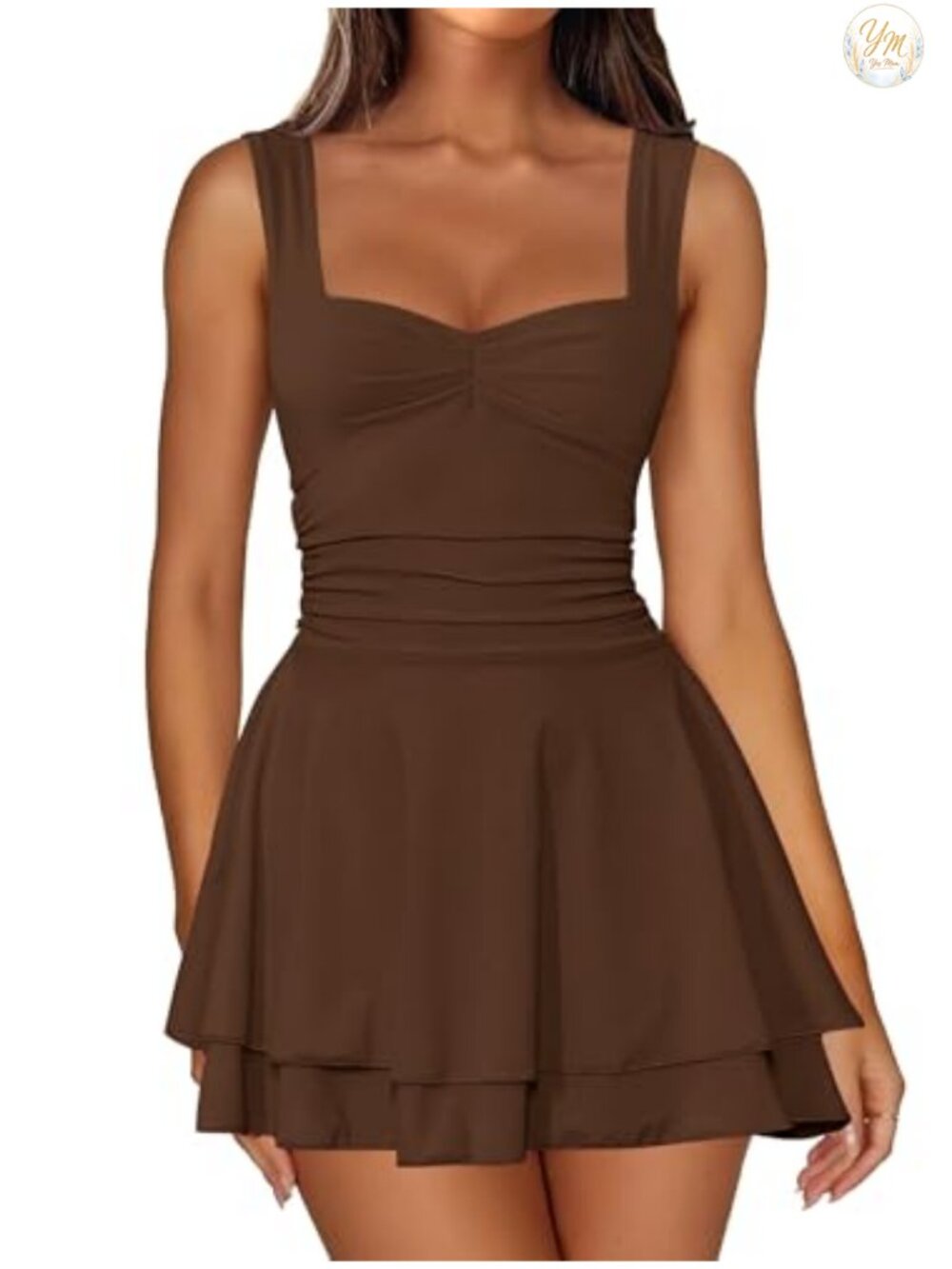 Square Neck Sleeveless Mini Dress Corset A Line Ruffle Hem Party Club